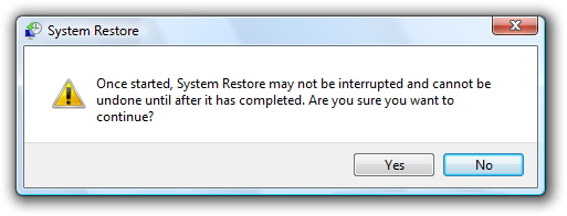 screen shot warning not to stop system restore 