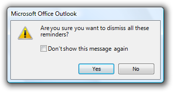 screen shot of warning about dismissing reminders 