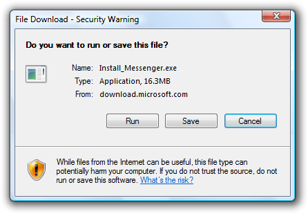 screen shot warning of a potentially unsafe file 