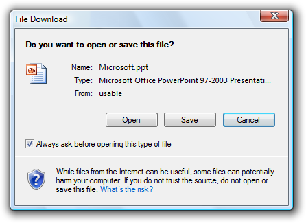 screen shot of dialog box with powerpoint icon 