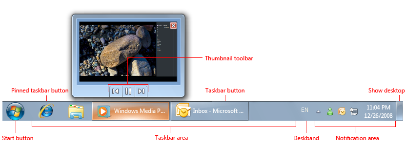 captura de pantalla del botón de inicio, barra de tareas, miniatura 