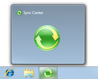 screen shot of windows sync center taskbar button 