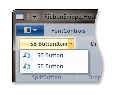 captura de pantalla de un control splitbutton en una cinta de opciones de ejemplo.