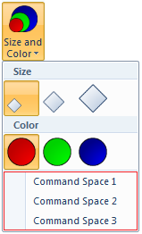 captura de pantalla de un espacio de comandos de tres botones en una lista desplegable.