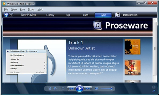 screen shot showing how to access a store's info center in windows media player 11