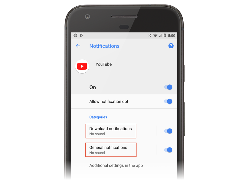 Notification screens for YouTube in Android Oreo