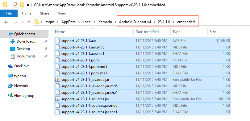Example of files copied to the 23.1.1.0/embedded folder