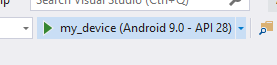 Nombre del emulador de Android en el botón Depurar