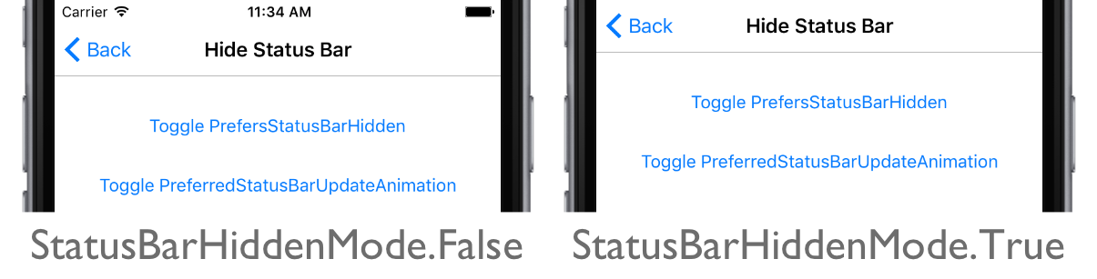 Visibilidad de la barra de estado específica de la plataforma