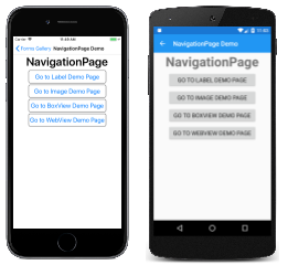 Ejemplo de NavigationPage Ejemplo de NavigationPage