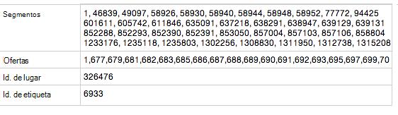 Captura de pantalla del registro de la subasta de depuración que muestra el segmento en el que se encuentra el usuario y otros detalles.