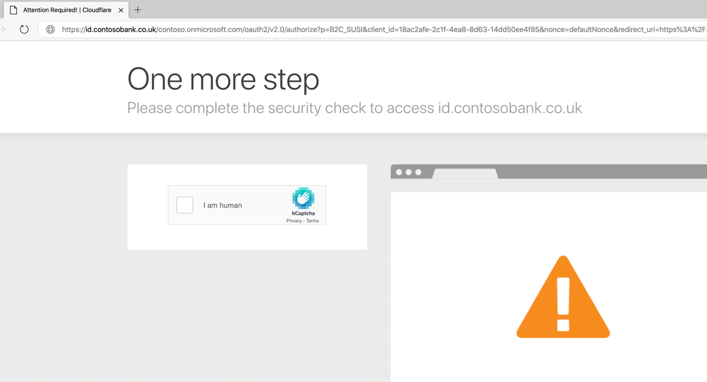 Captura de pantalla de Cloudflare WAF que impone un CAPTCHA.