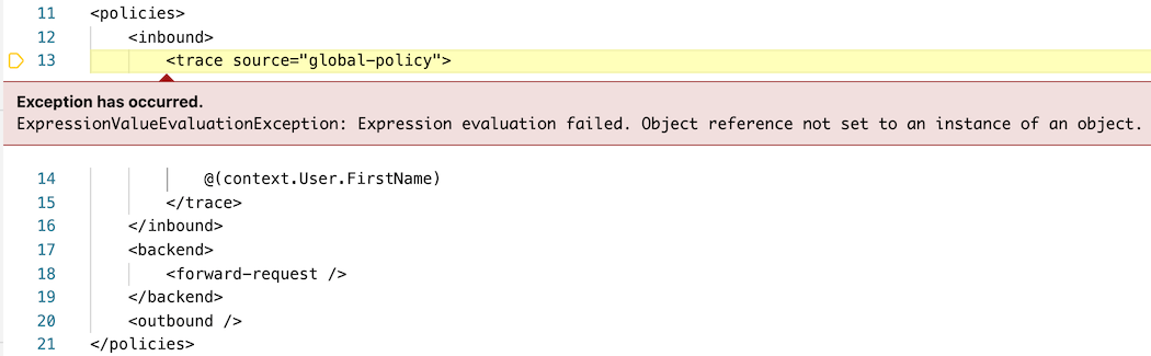 Captura de pantalla de una excepción de directiva en Visual Studio Code.
