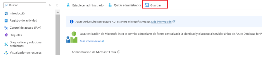Screenshot showing how to save Active Directory admin user setting.