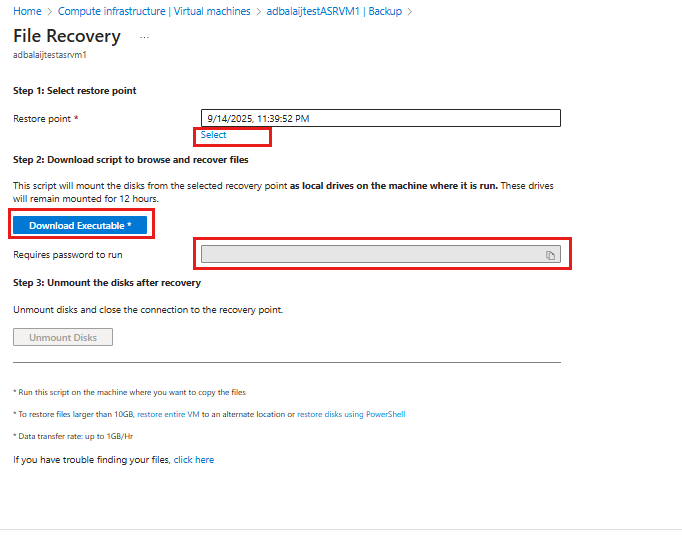 Menú Recuperación de archivos