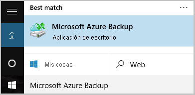 Screenshot muestra cómo iniciar el agente de Azure Recovery Services.