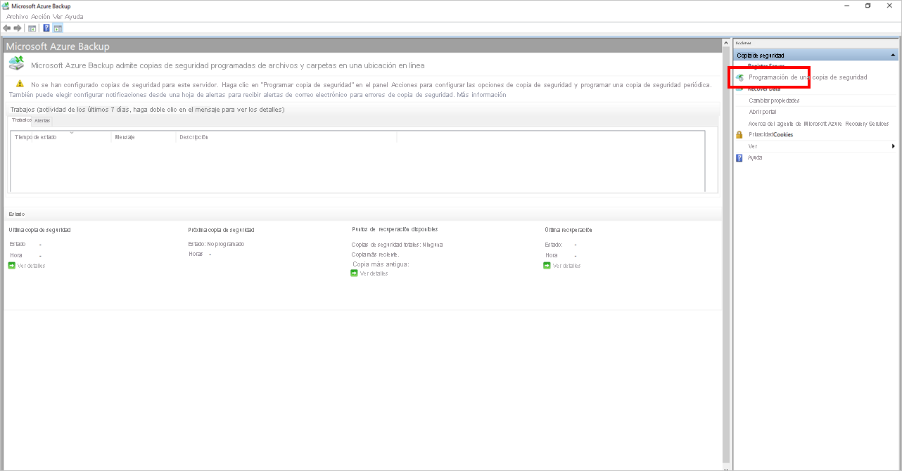 Captura de pantalla que muestra cómo seleccionar programar copia de seguridad.