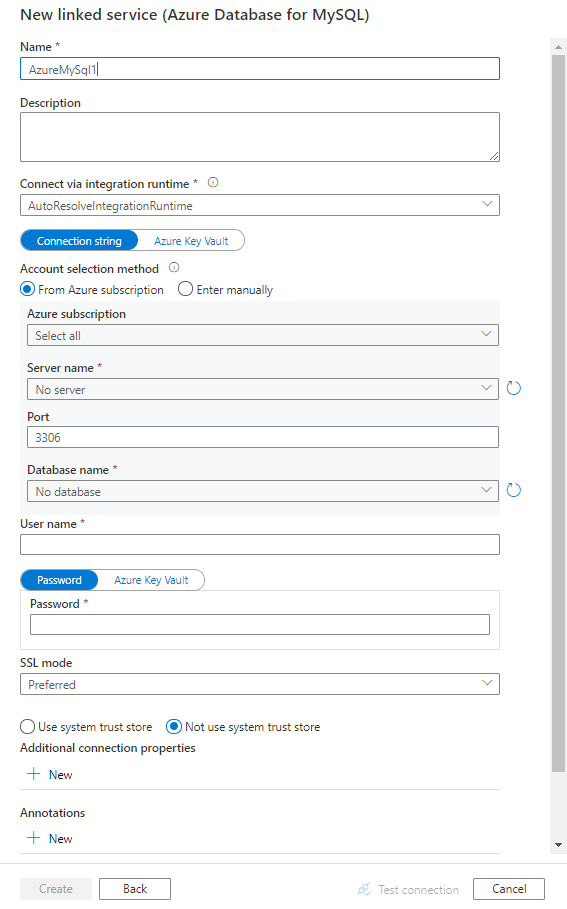 Configurar un servicio vinculado a Azure Database for MySQL.