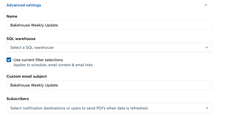 Agregue la configuración avanzada para las programaciones.