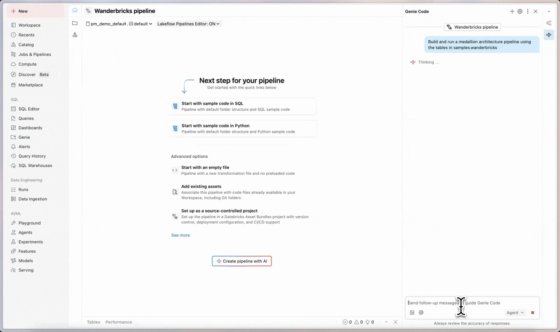 Use el Agente de ingeniería de datos.