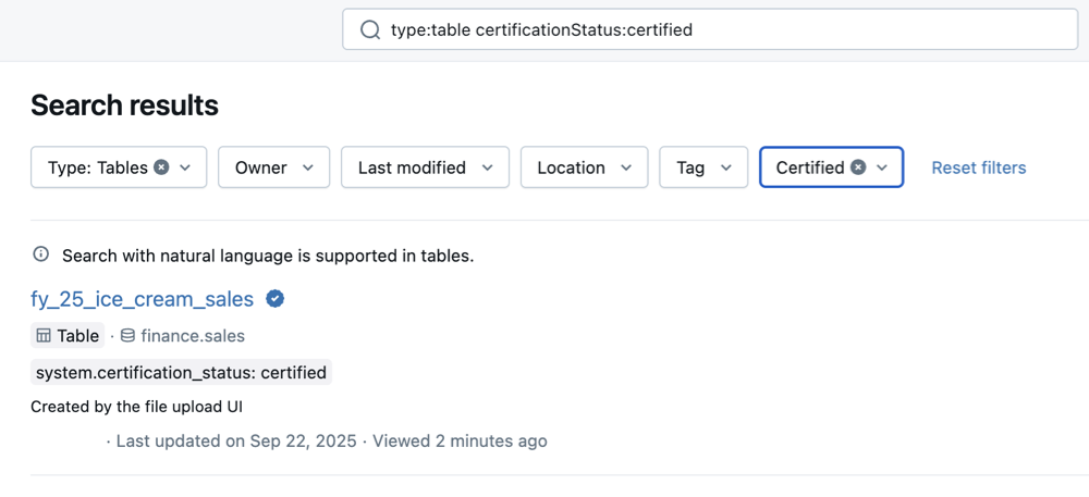 Busque por estado de certificación.