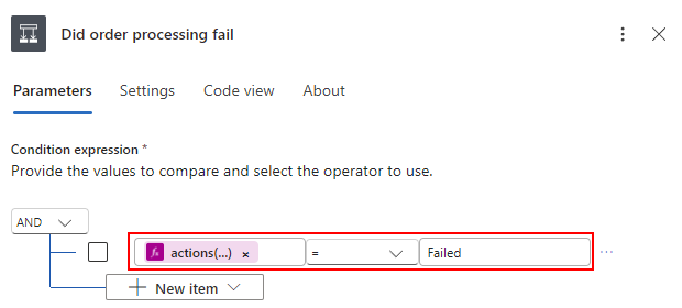 Captura de pantalla que muestra la condición que comprueba el estado del ámbito.