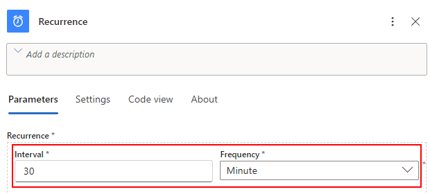 Captura de pantalla que muestra el desencadenador de programación denominado Recurrencia.
