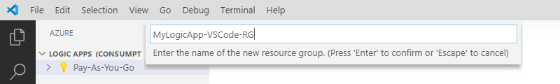 Captura de pantalla que muestra un nuevo nombre de grupo de recursos de Azure especificado.