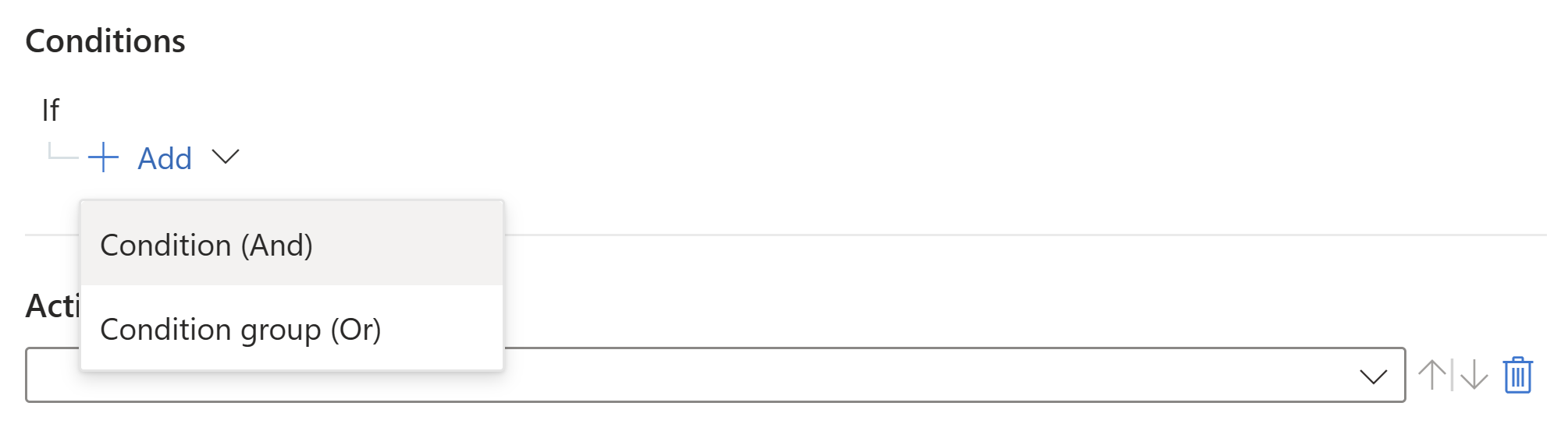 Captura de pantalla de las condiciones de la regla de automatización cuando el área de trabajo se incorpora al portal de Defender.