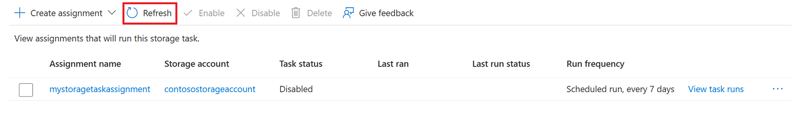 Captura de pantalla de la asignación que aparece en la página Asignaciones.