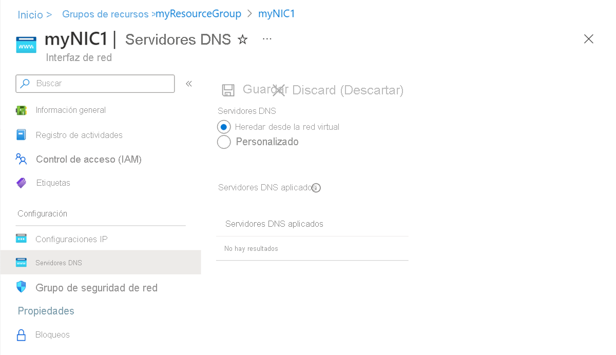 Recorte de pantalla de la configuración del servidor DNS.