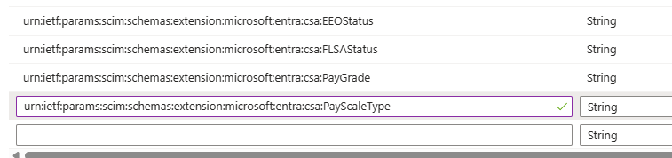 Captura de pantalla de la opción de esquema SCIM para namespaces.