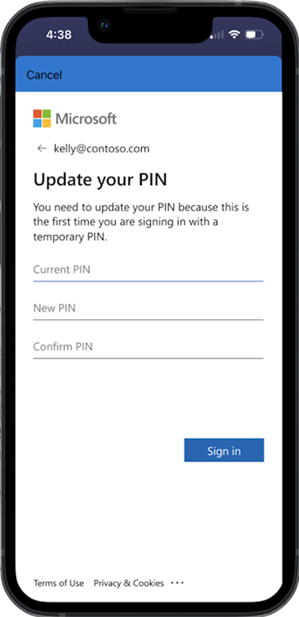 Captura de pantalla que muestra cómo cambiar un PIN.
