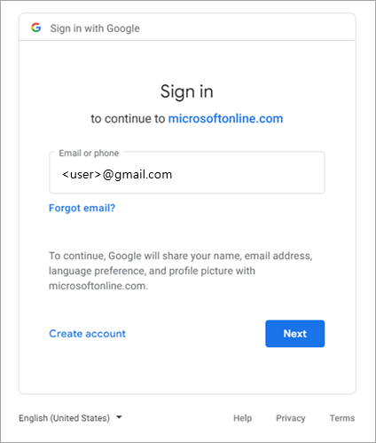Captura de pantalla que muestra la pantalla de inicio de sesión de Google
