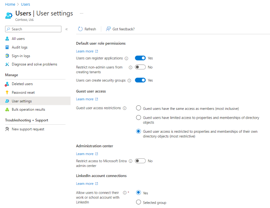 Captura de pantalla que muestra la opción de usuarios externos en la configuración del usuario.