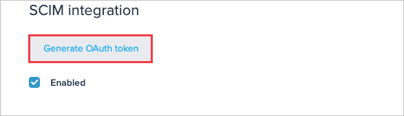 Captura de pantalla de la página de integración de S C I M en la consola de administración 15Five. La generación del token de OAuth está resaltada.
