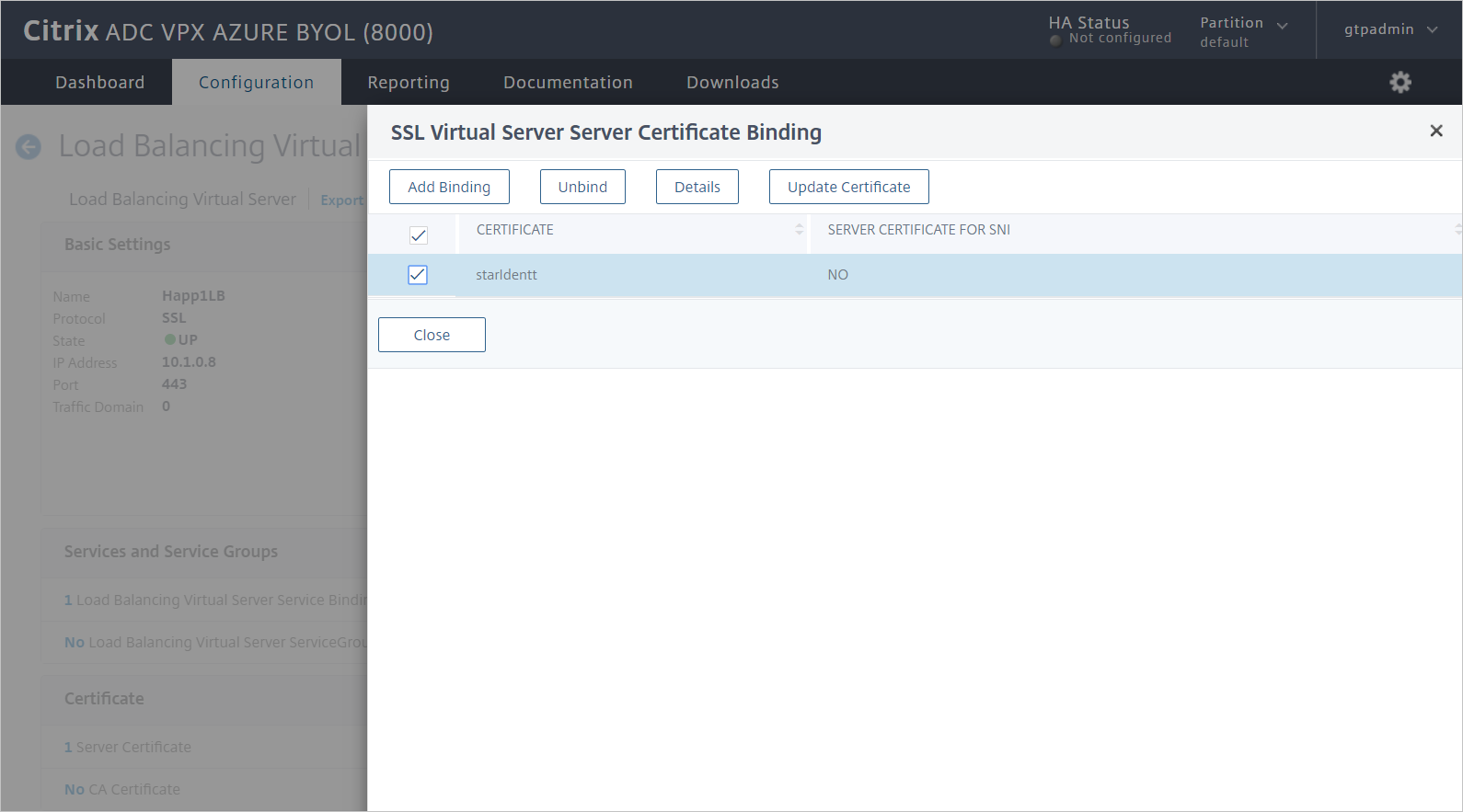 Captura de pantalla del conector SAML de Citrix ADC para la configuración de Microsoft Entra: comprobación del certificado.