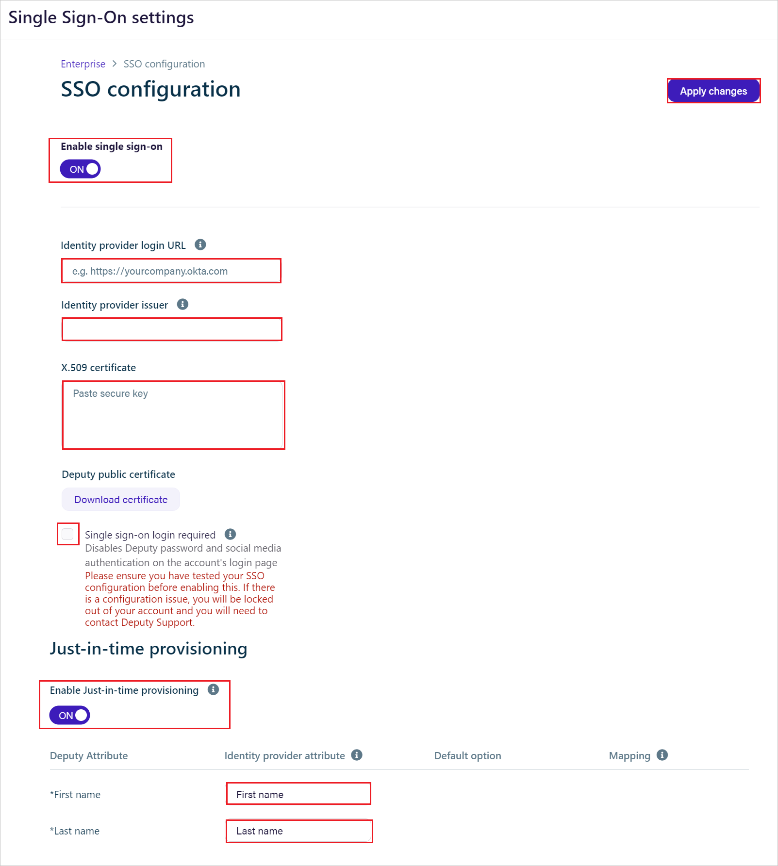 Configurar inicio de sesión único