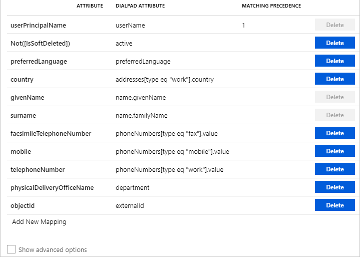 Atributos de usuario de Dialpad