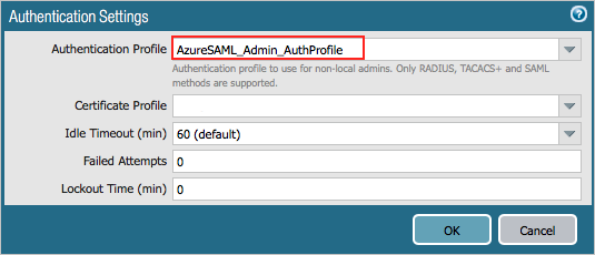 Captura de pantalla que muestra el campo Authentication Profile (Perfil de autenticación).