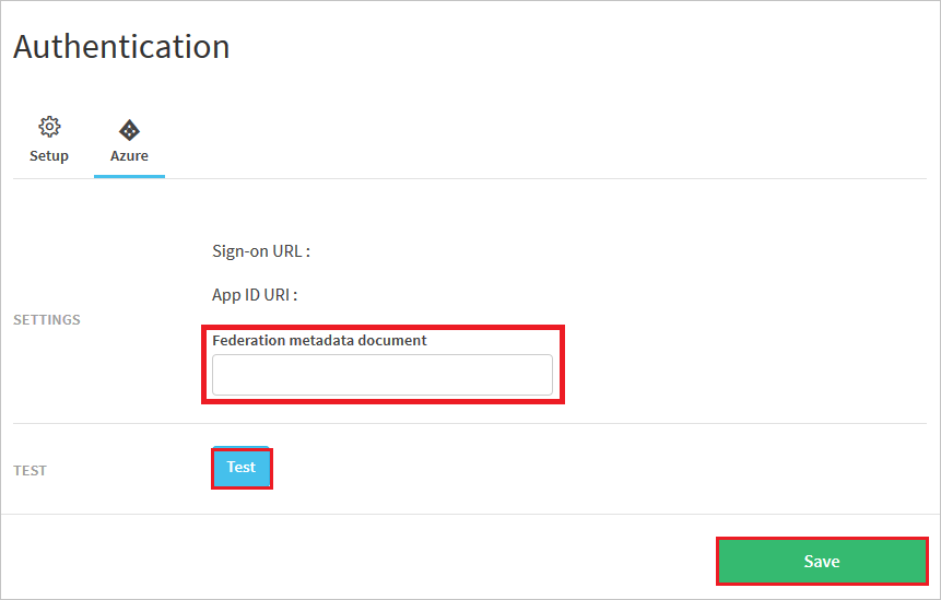 Captura de pantalla que muestra la página Printix.net donde puede especificar un documento de metadatos de federación.