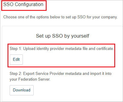Captura de pantalla que muestra la página de configuración del inicio de sesión único, donde puede seleccionar la opción para editar.