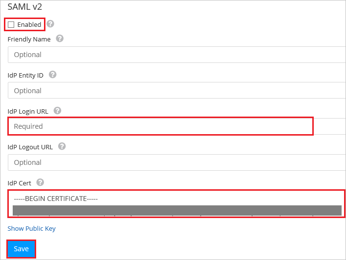 Configuración de una sola Sign-On en la versión 2 de SAML del lado de la aplicación