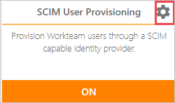 Captura de pantalla de la parte inferior de la sección CONFIGURACIÓN con el icono de engranaje S C I M User Provisioning resaltado.