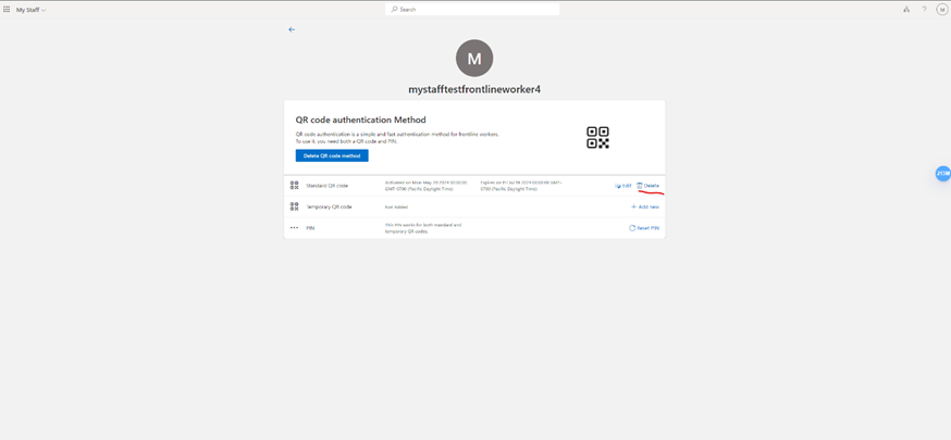 Captura de pantalla que muestra cómo eliminar un código QR en Mi personal.