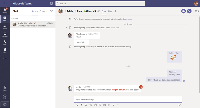 Los usuarios de Teams que explican los mensajes se eliminan como resultado de una directiva de retención de Teams.