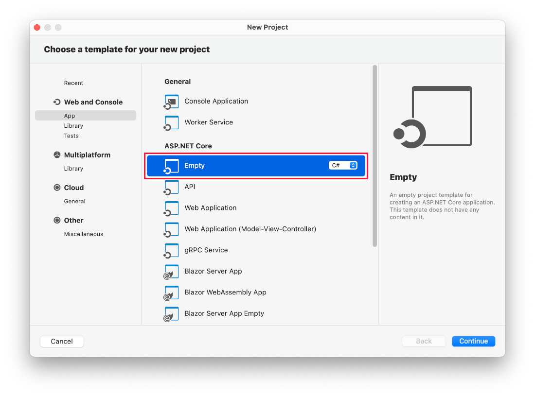 Visual Studio para Mac Creación de un proyecto nuevo