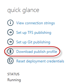 Downloading the web site publish profile