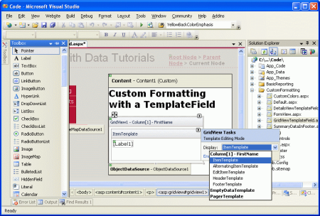 Las plantillas de GridView se pueden editar mediante el diseñador