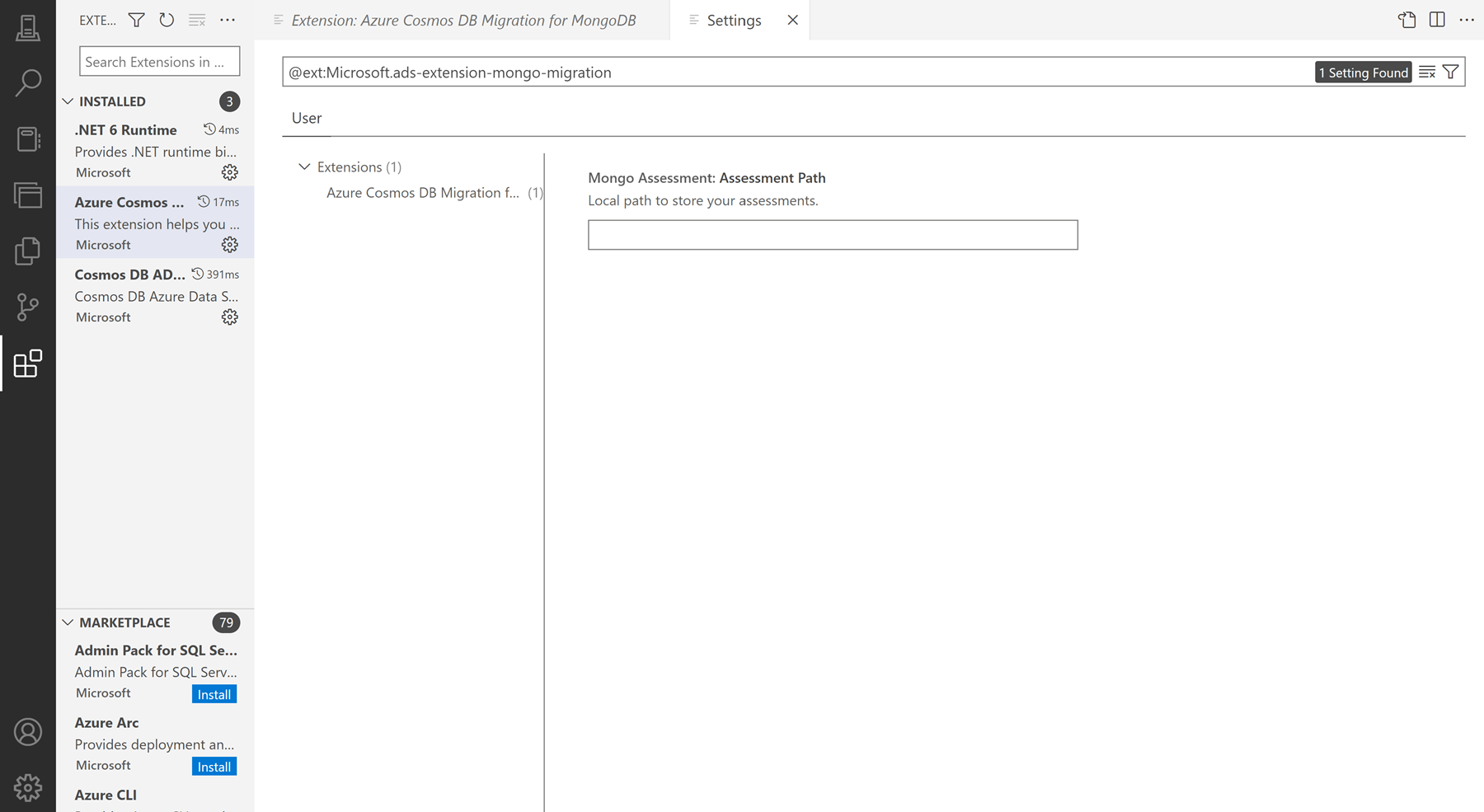 Captura de pantalla de la selección de configuración de la extensión.